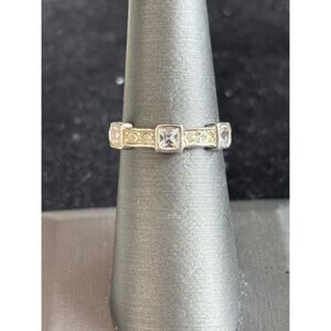 Sterling Silver Victorian Style Band Ring Princess Cut Sz 6